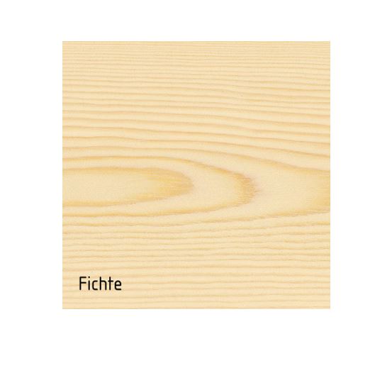 Ein helles Massivholzmuster mit dezenter Maserung, unten links mit „Fichte“ beschriftet – ideal für die Designs buchenblau Regalwürfel Massivholz 36 x 36 cm oder Beistelltisch.